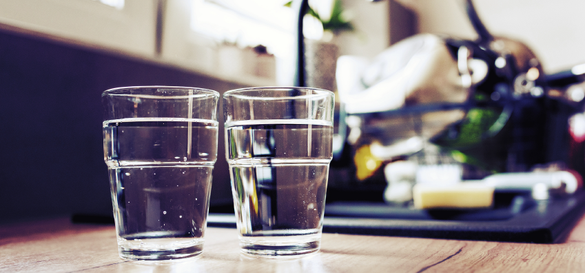 clean water in drinking glasses